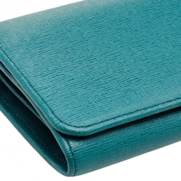 Women's Furla Teal Green Saffiano Leather Continental Wallet For Sale