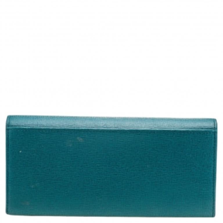 Furla Teal Green Saffiano Leather Continental Wallet For Sale 3