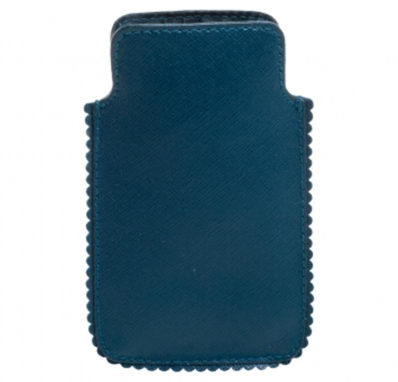 Blu Furla Teal Leather Phone Case in vendita
