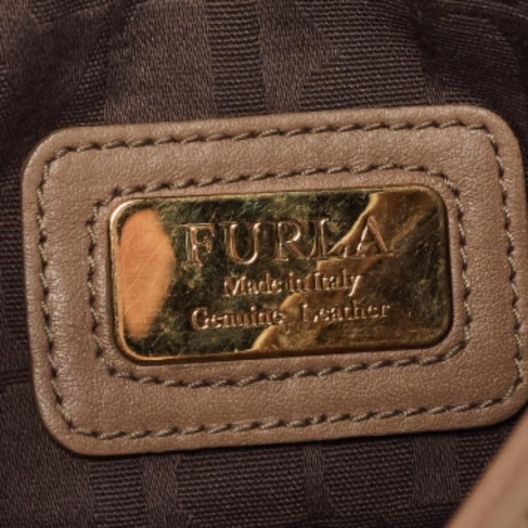 Beige Furla Tri Color Leather Flap Crossbody Bag For Sale