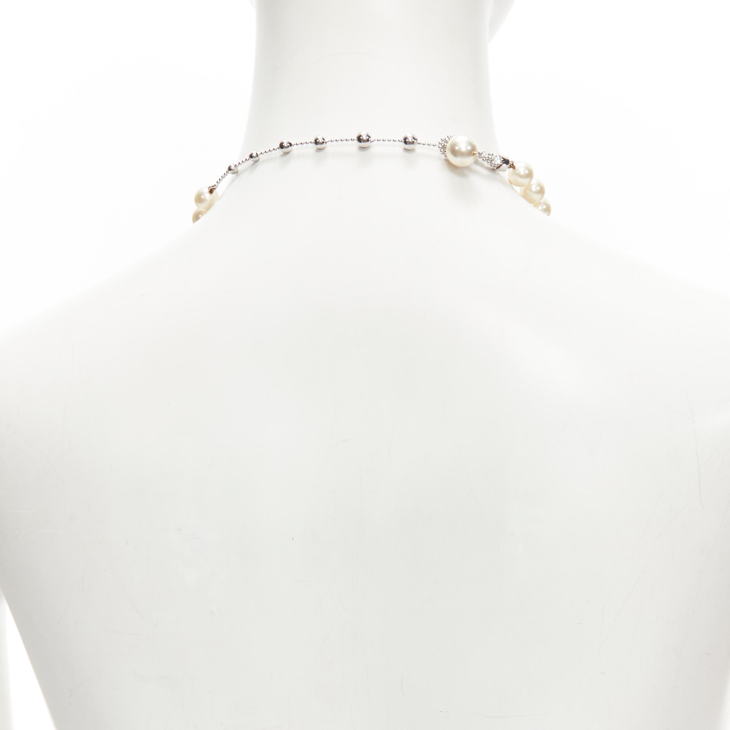 FURLA white faux pearl silver tone chain classy short necklace ring set For Sale 2