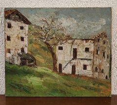 Countryside landscape with flowering fruit tree