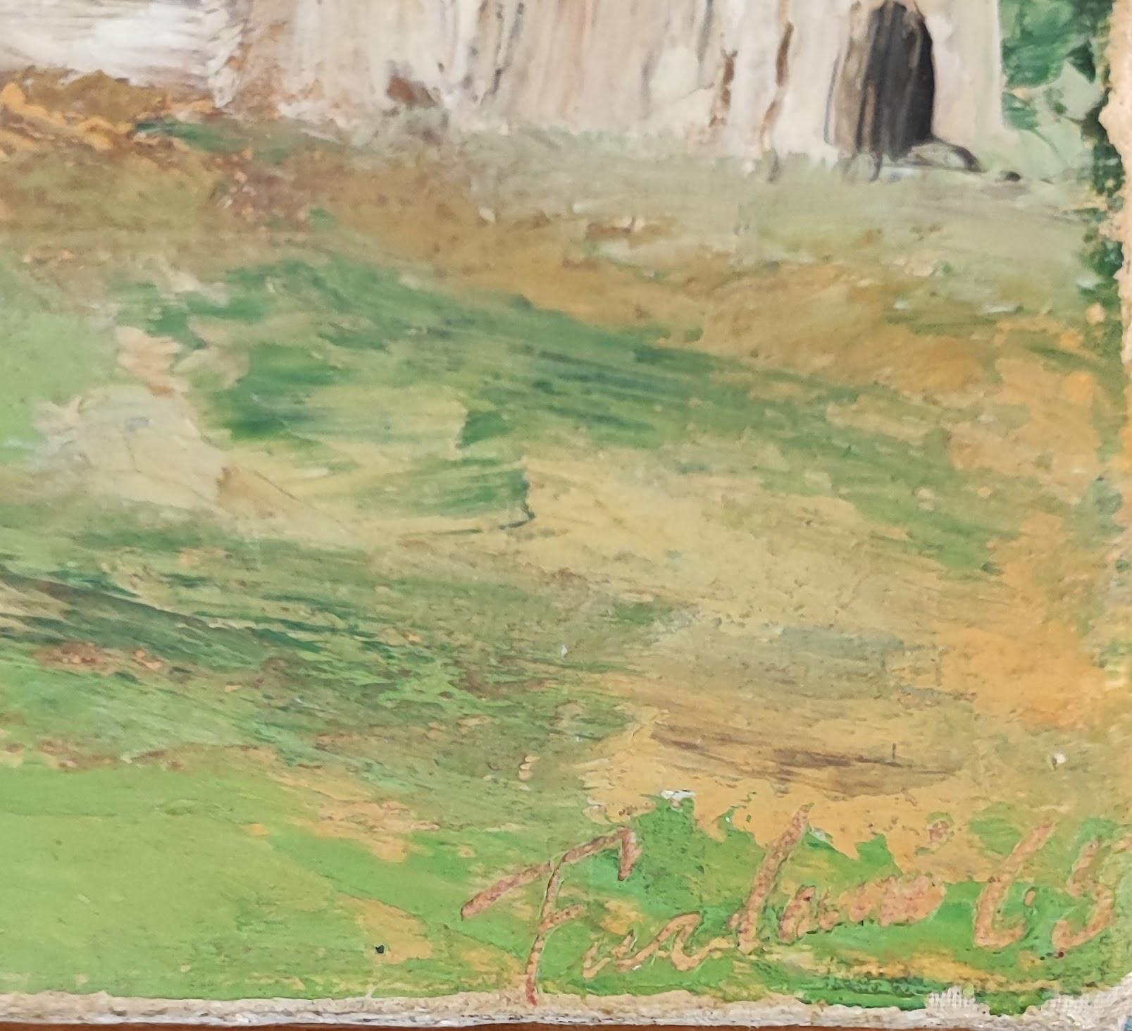Paesaggio di campagna con albero da frutto in fiore - Painting Scuola italiana di Furlani