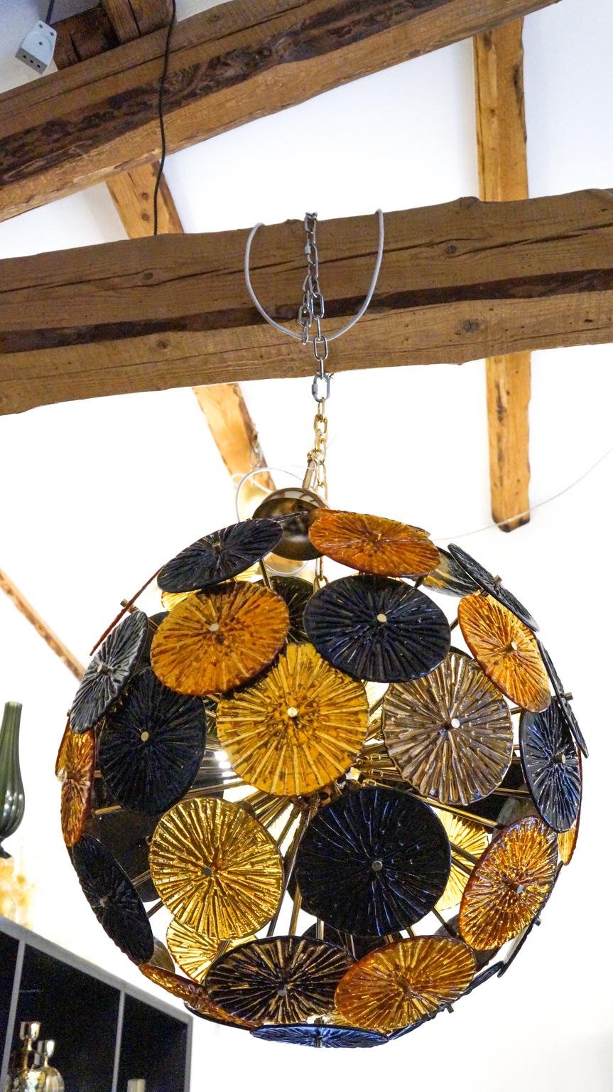 Furnace Donà Mid-Century Modern Amber Black Grey Murano Glass Chandelier, 1998 For Sale 5