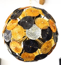 Furnace Donà Mid-Century Modern Amber Black Grey Murano Glass Chandelier, 1998