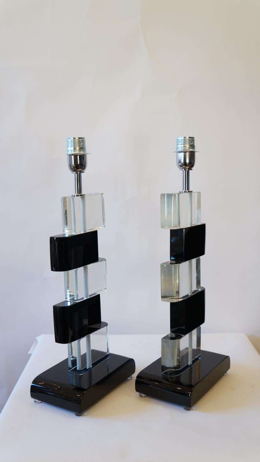 Furnace Donà Mid-Century Modern Black Crystal Two Murano Glass Table Lamps, 1975 For Sale 5