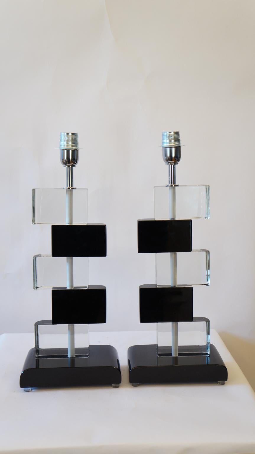 Furnace Donà Mid-Century Modern Black Crystal Two Murano Glass Table Lamps, 1975 For Sale 9