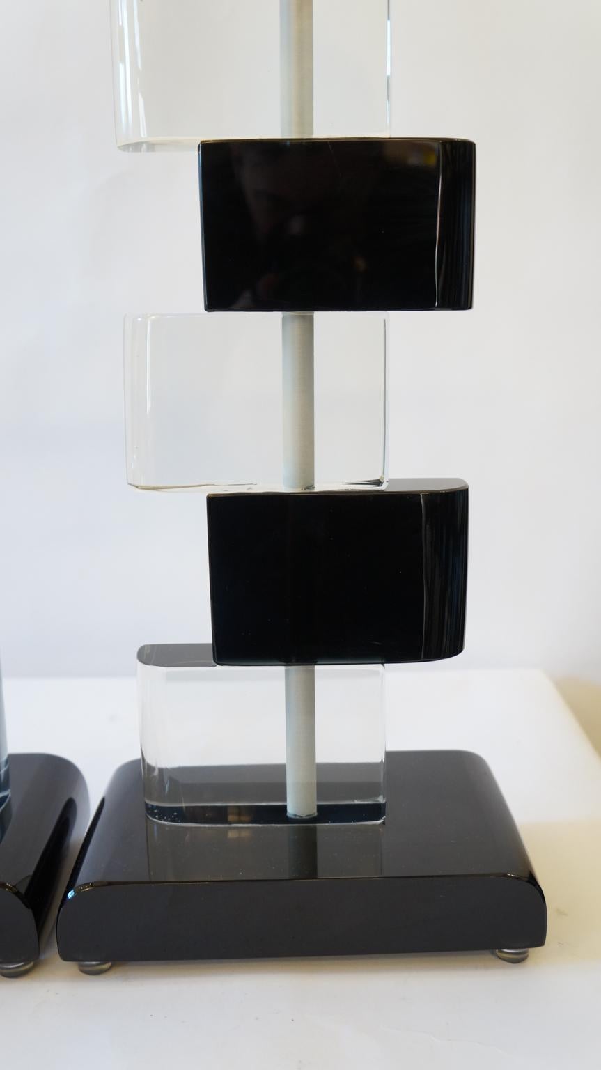 Art Glass Furnace Donà Mid-Century Modern Black Crystal Two Murano Glass Table Lamps, 1975 For Sale
