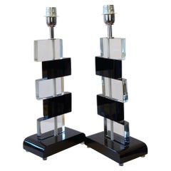 Furnace Donà Mid-Century Modern Black Crystal Two Murano Glass Table Lamps, 1975