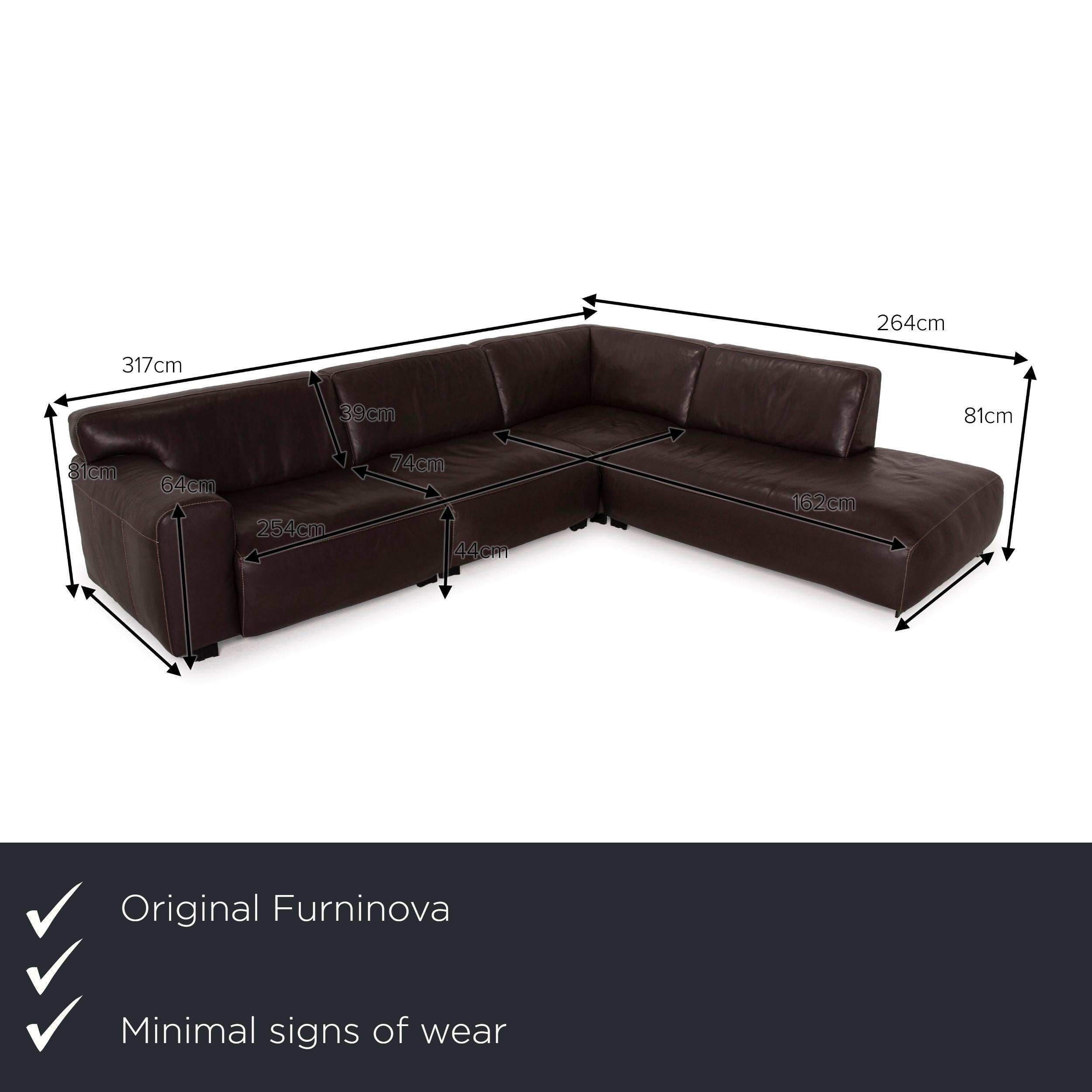 We present to you a Furninova leather sofa brown corner sofa.
  
 

 Product measurements in centimeters:
 

 depth: 107
 width: 317
 height: 81
 seat height: 44
 rest height: 64
 seat depth: 74
 seat width: 254
 back height: 39.