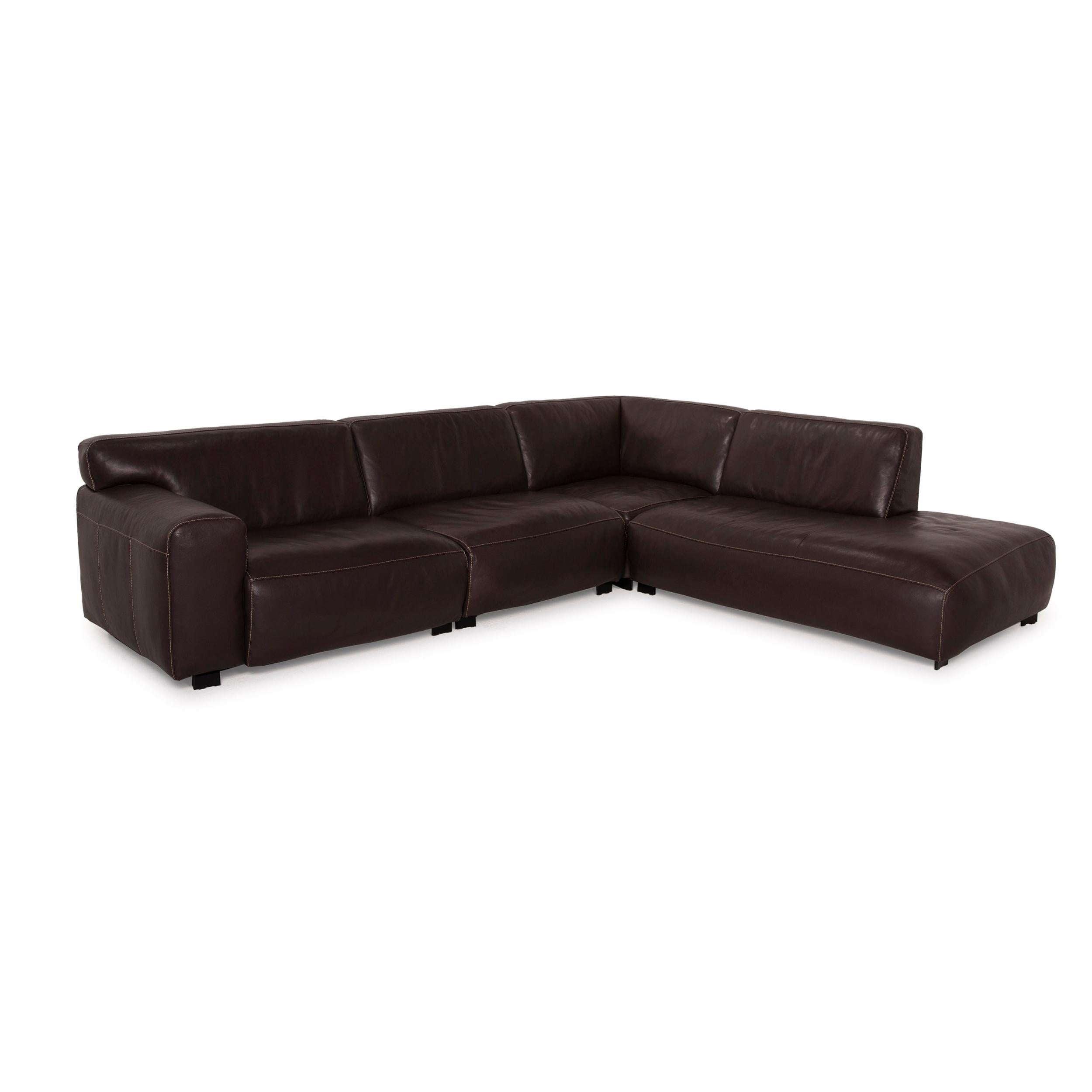 Modern Furninova Leather Sofa Brown Corner Sofa For Sale