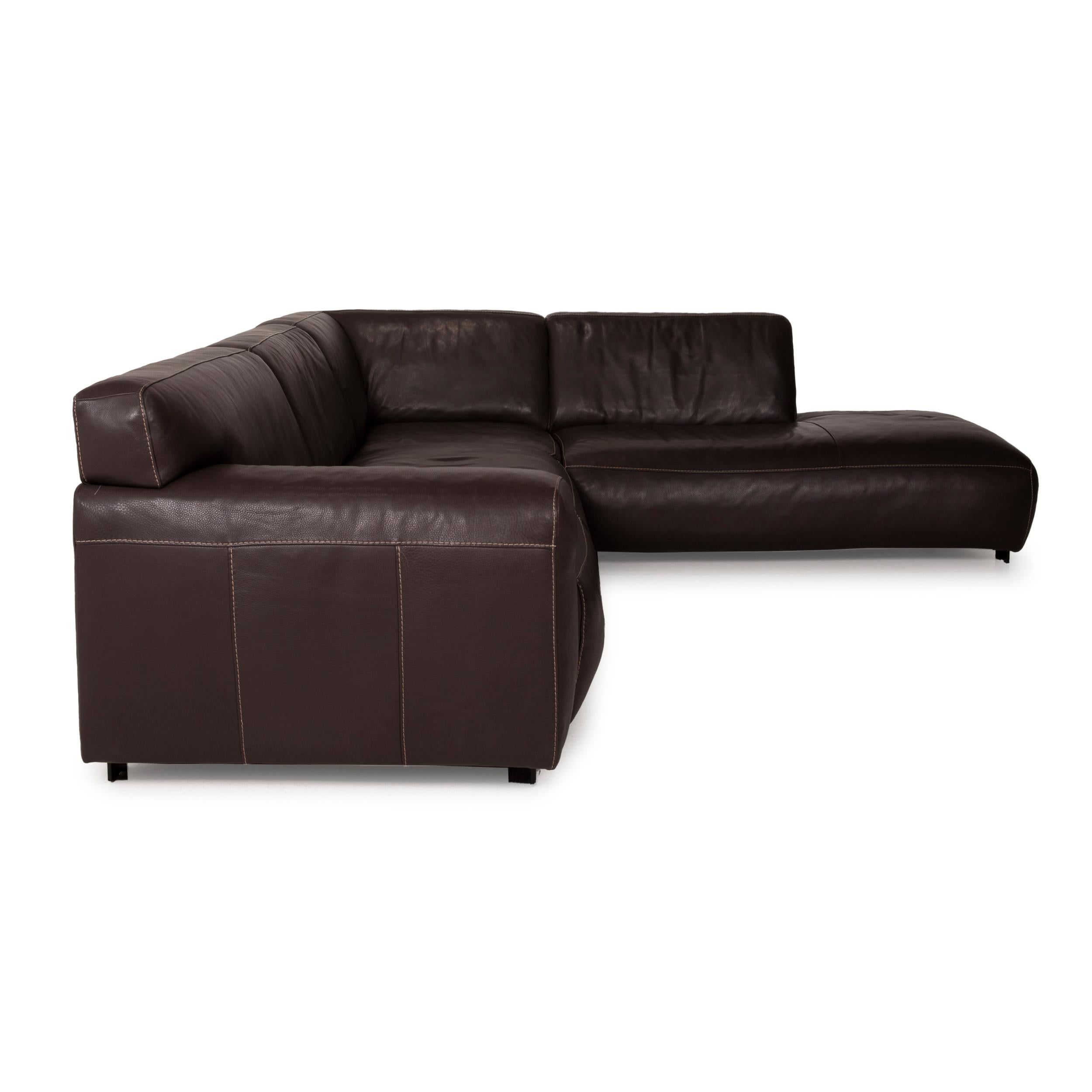 Contemporary Furninova Leather Sofa Brown Corner Sofa For Sale