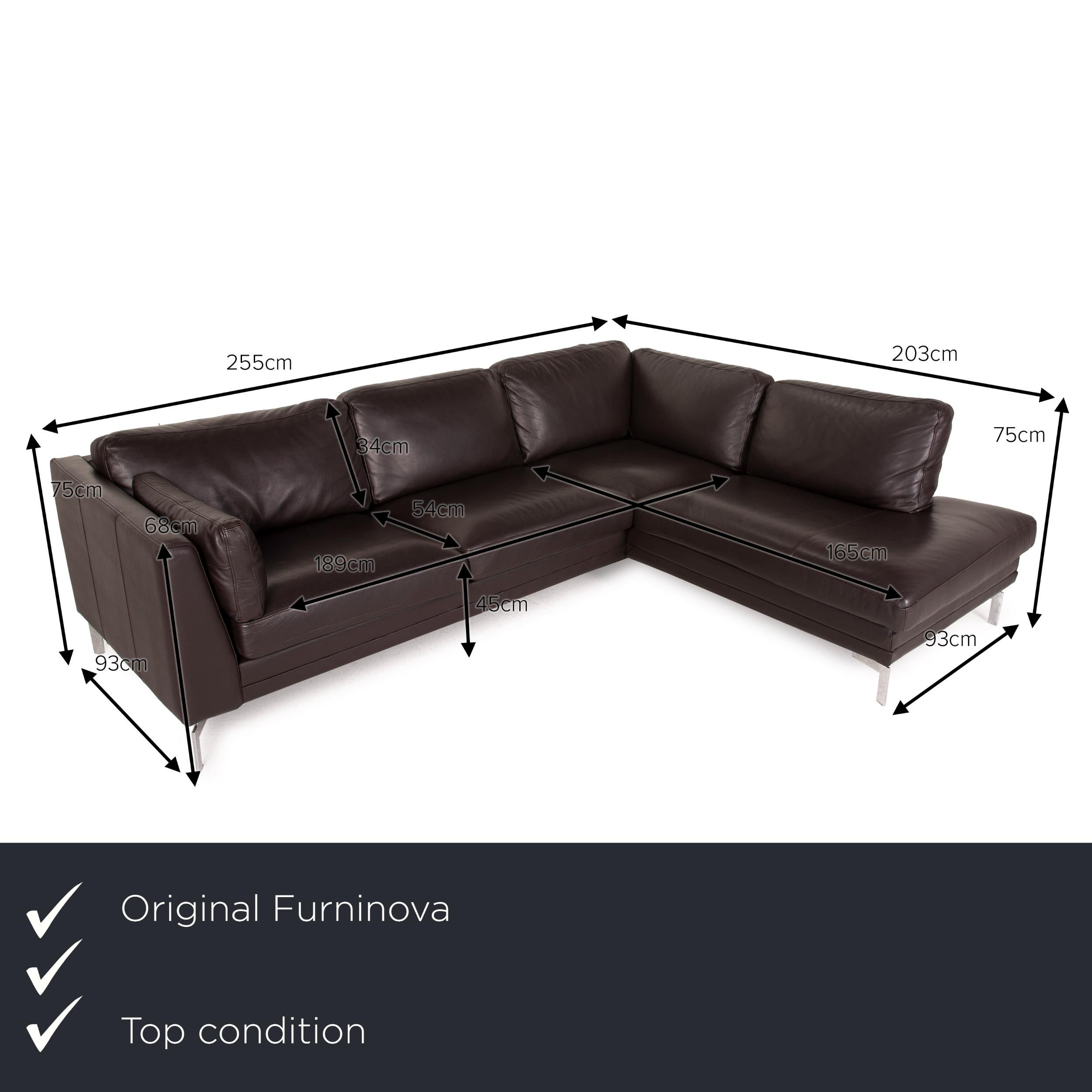 We present to you a Furninova leather sofa dark brown corner sofa couch.
 SKU: #16921-c4
 

 Product measurements in centimeters:
 

 depth: 93
 width: 203
 height: 75
 seat height: 45
 rest height: 68
 seat depth: 54
 seat width: 165
