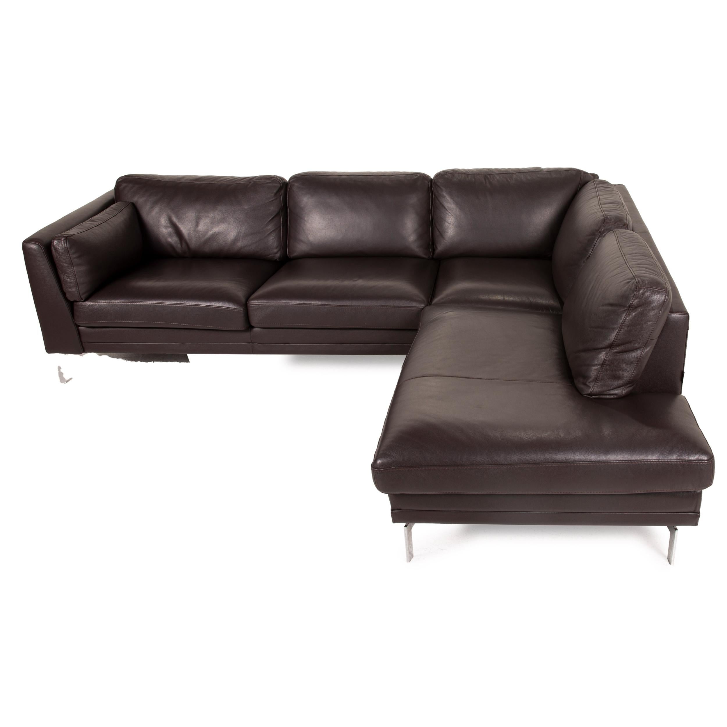 Modern Furninova leather sofa dark brown corner sofa couch For Sale
