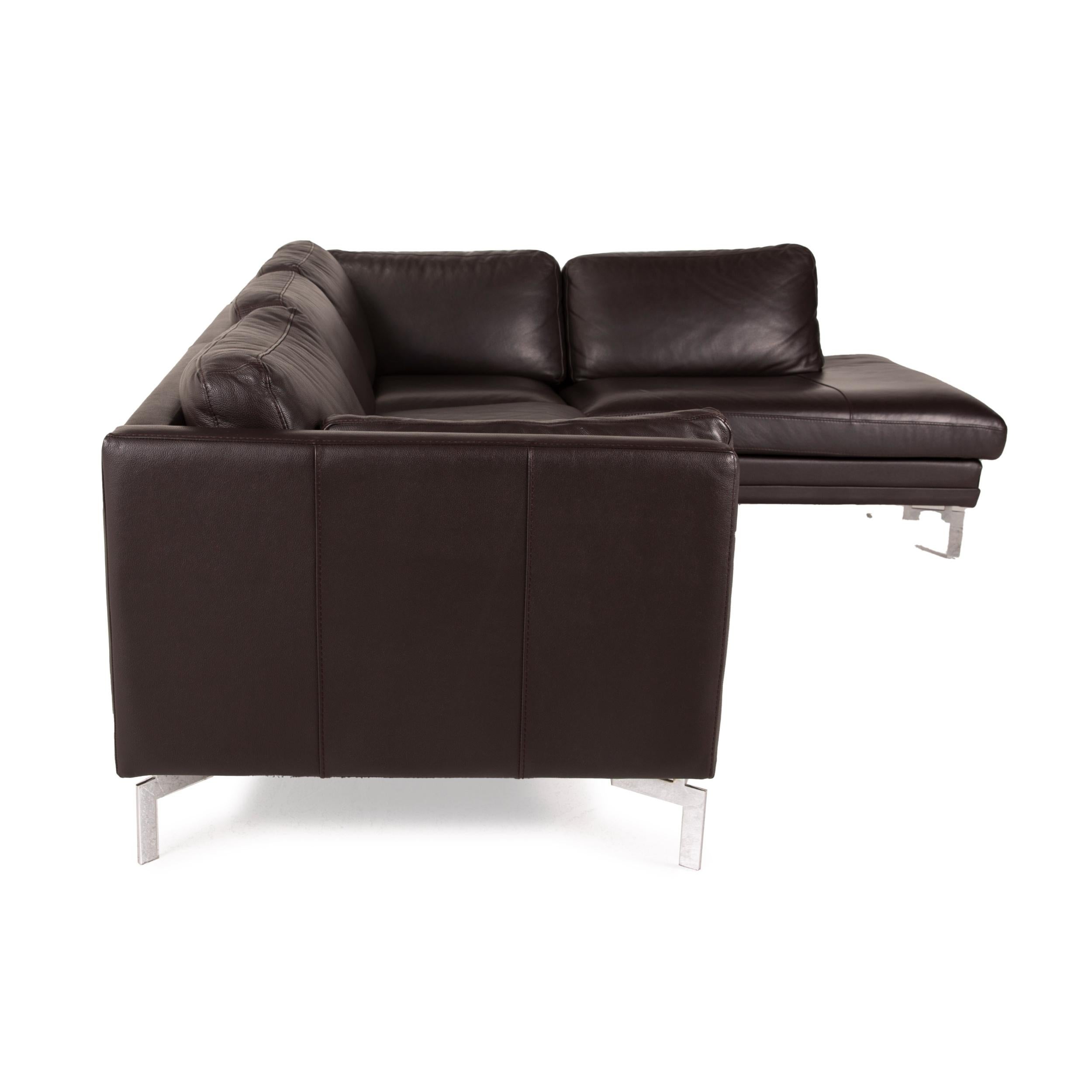 Polish Furninova leather sofa dark brown corner sofa couch For Sale