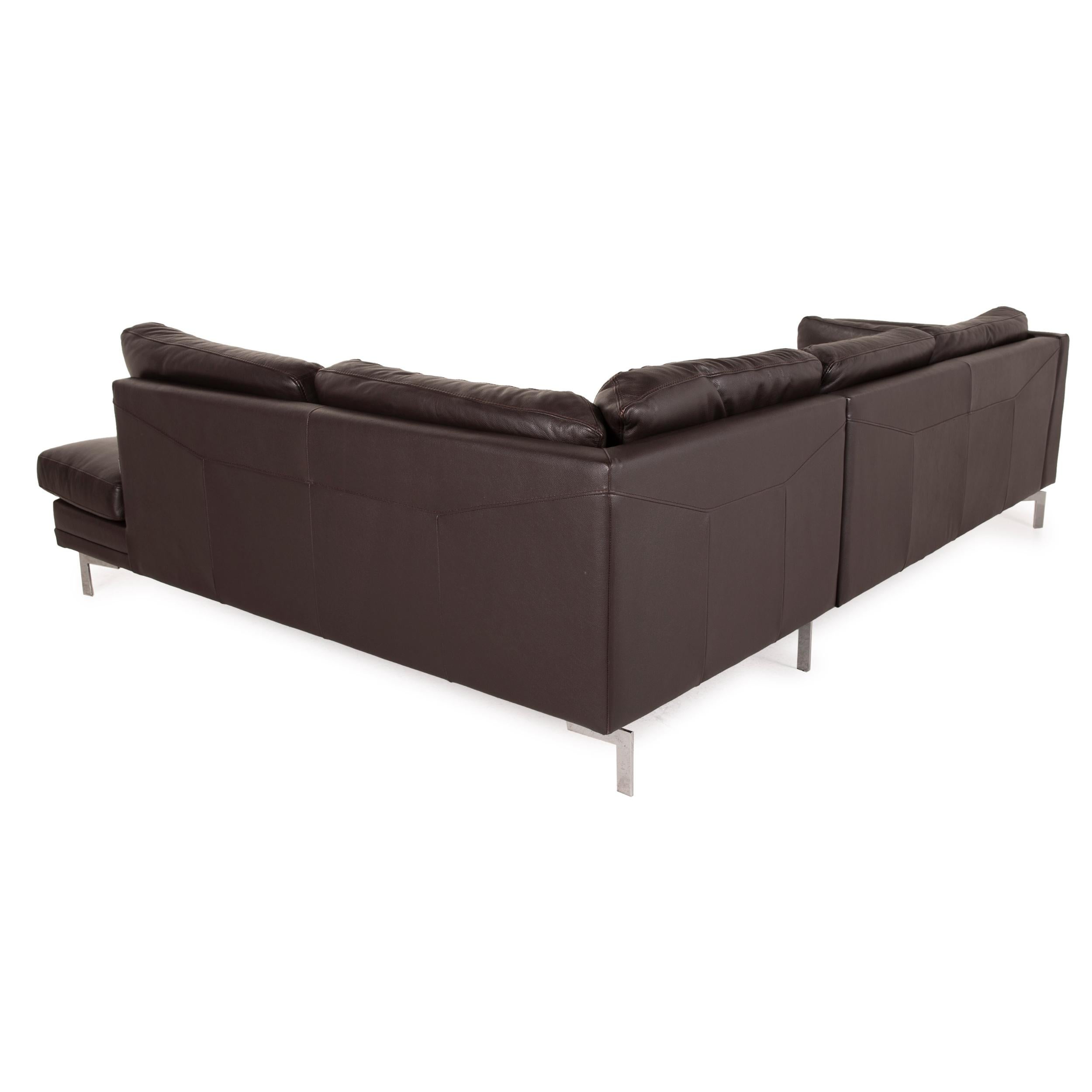 Furninova leather sofa dark brown corner sofa couch In Good Condition For Sale In Cologne, DE