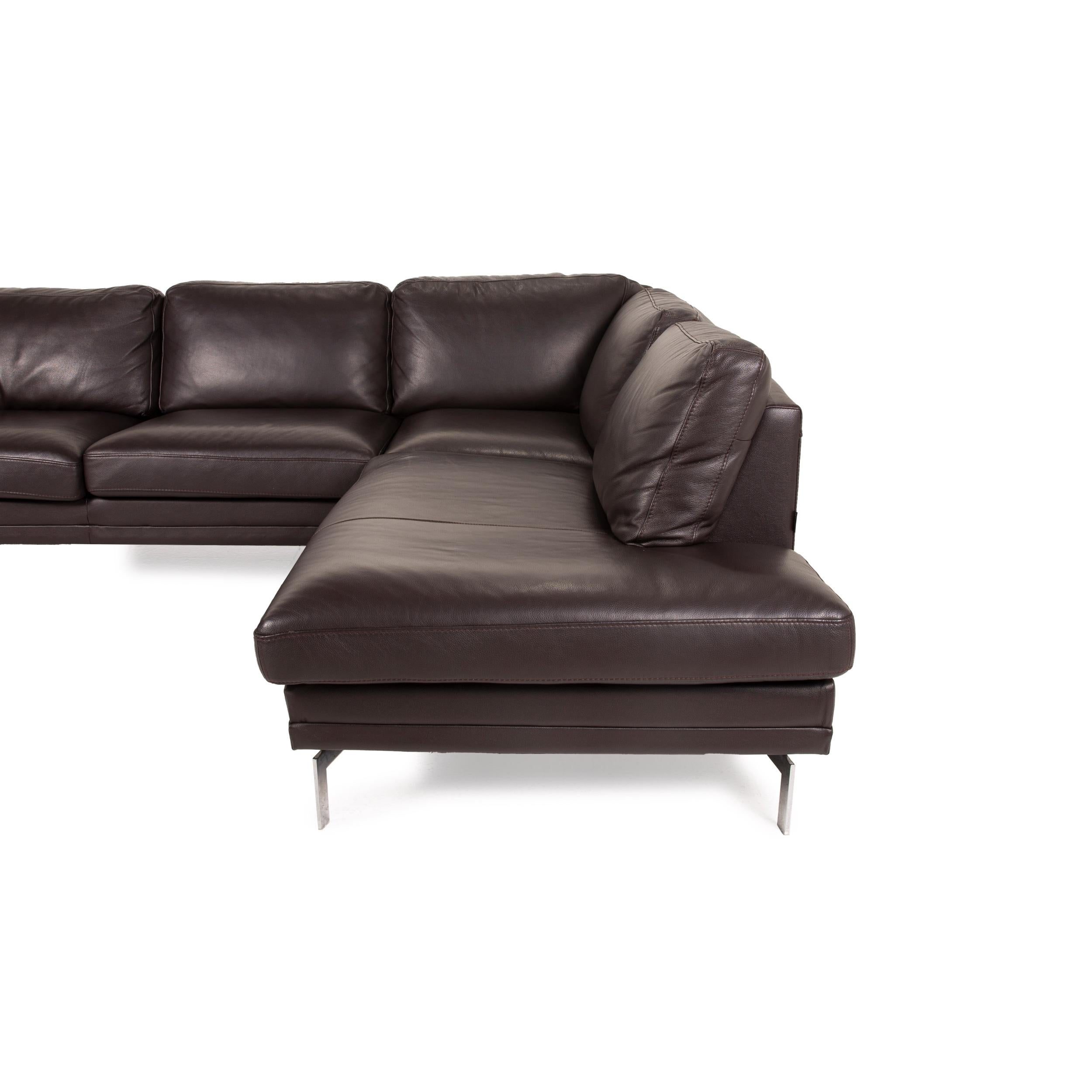 Contemporary Furninova leather sofa dark brown corner sofa couch For Sale
