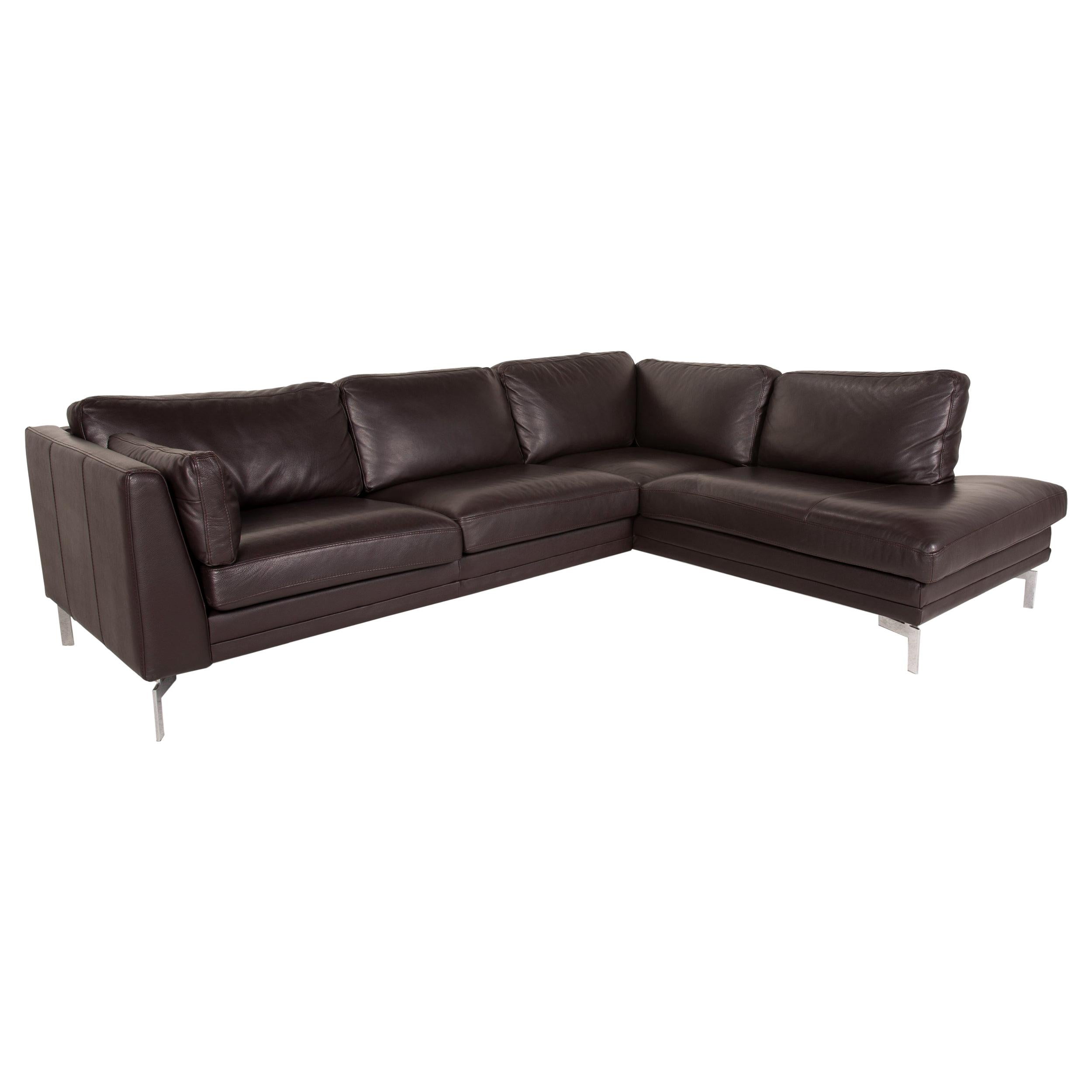Furninova leather sofa dark brown corner sofa couch For Sale