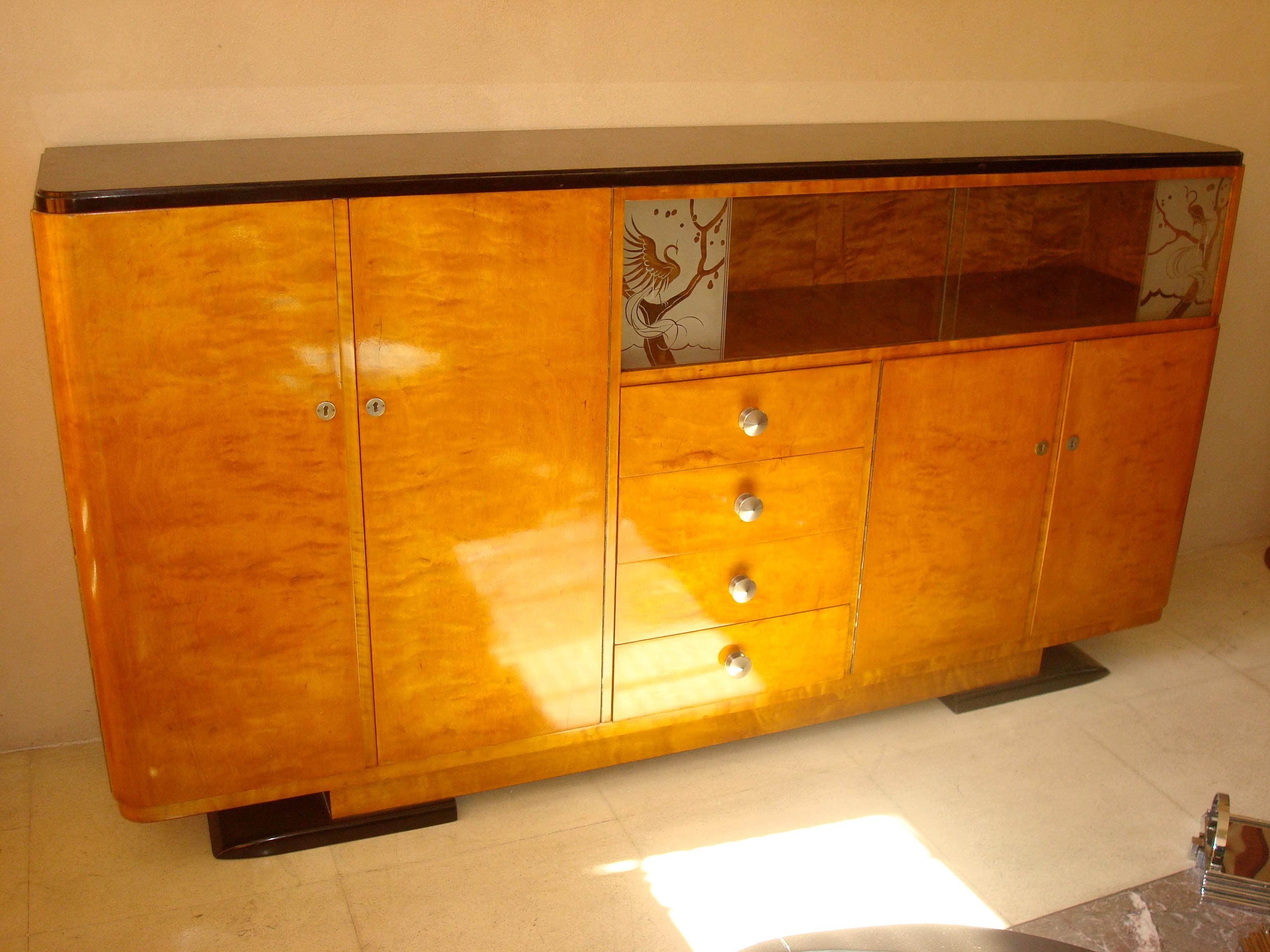 French Furniture Art Deco in Wood and Glass, France, 1920 For Sale