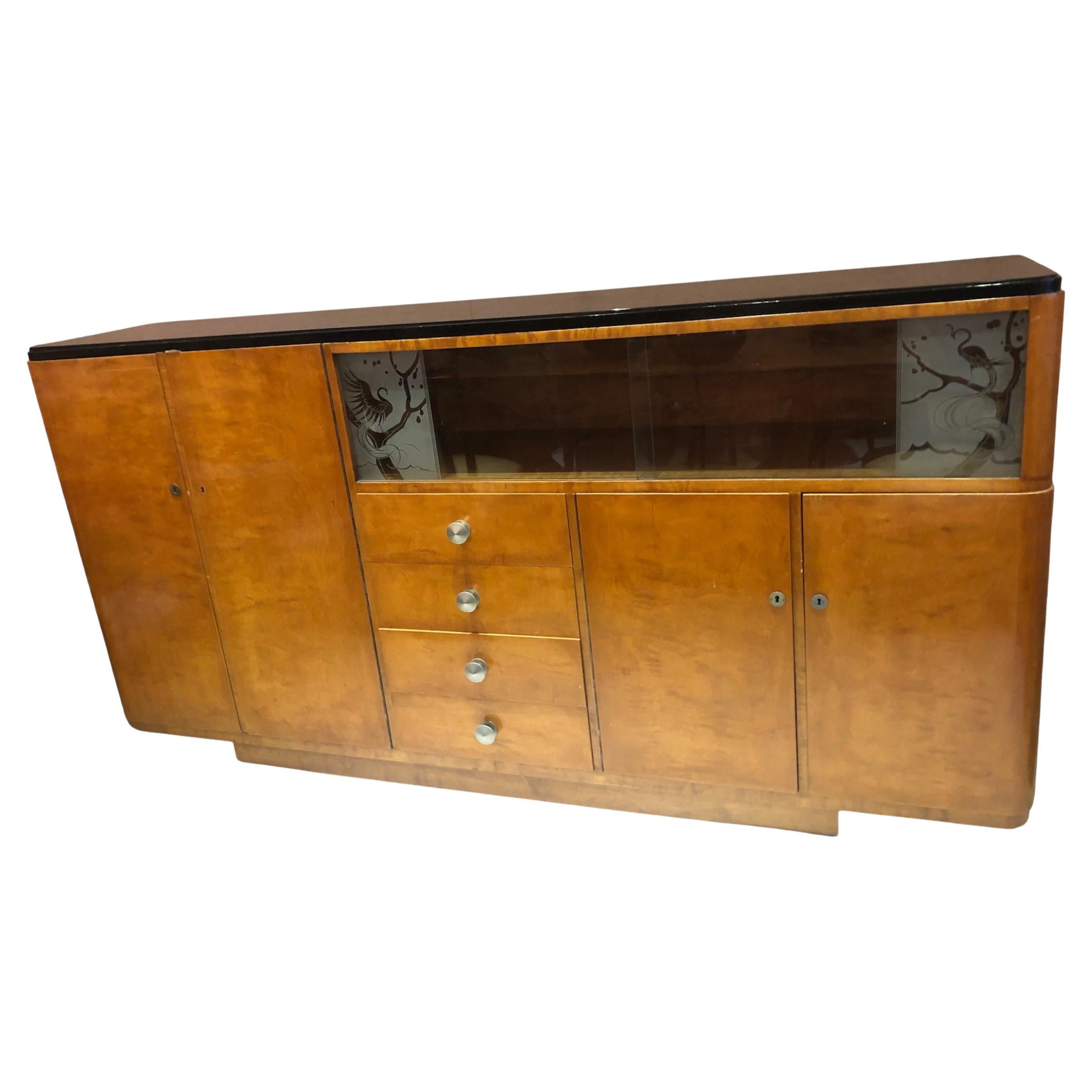 Furniture Art Deco in Wood and Glass, France, 1920 For Sale