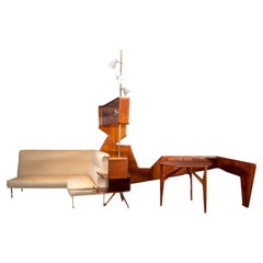 Möbel aus Mahagonifurnier, Messingfurnier, Glasschaumpolsterung und Stoff, 1950er Jahre