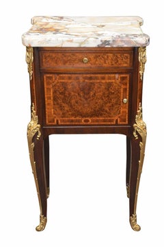 Pair French Bronze-Mounted Marble-Top Nightstands Louis XV Style, Late 19th C.