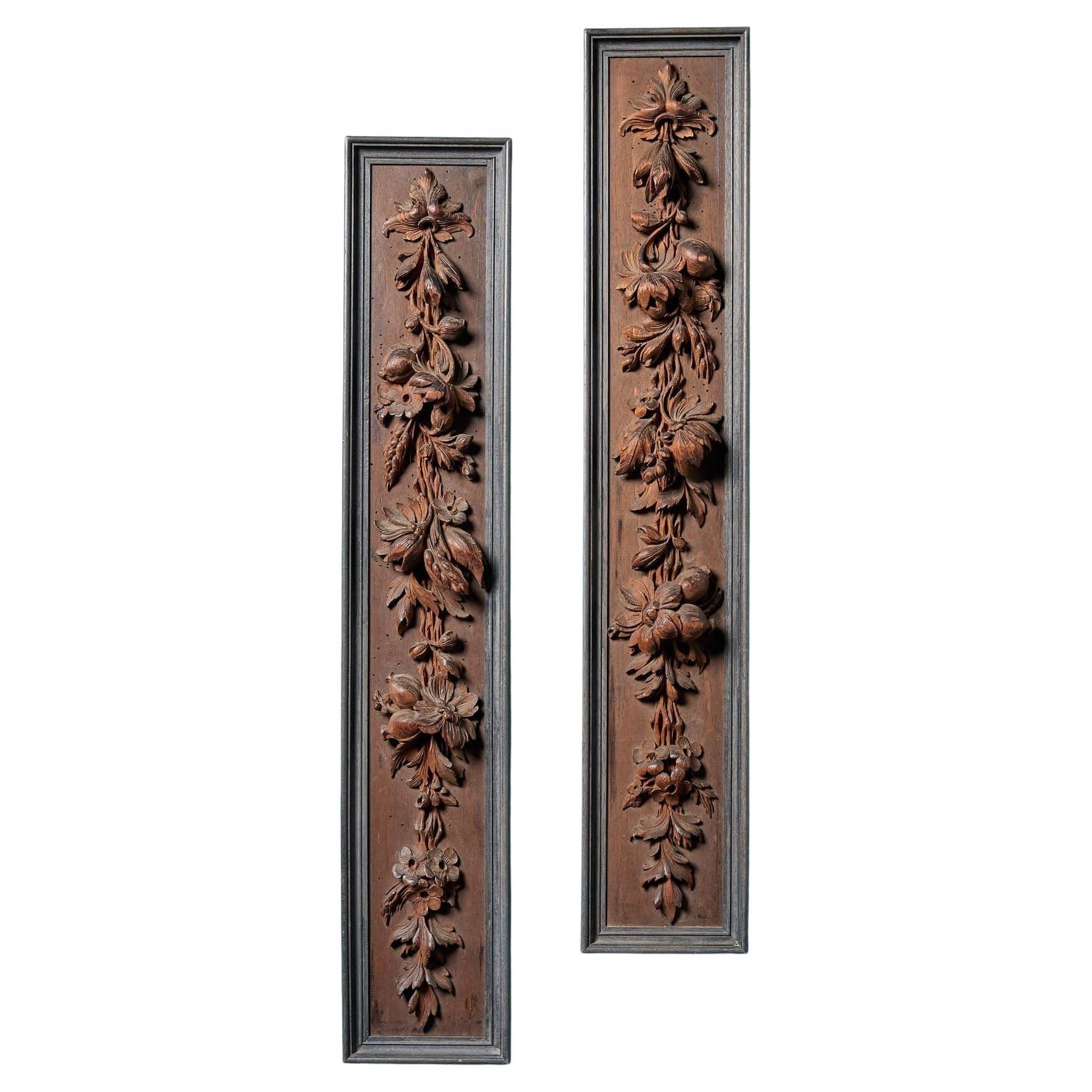 Pair of Antique Neoclassical Framed Carvings
