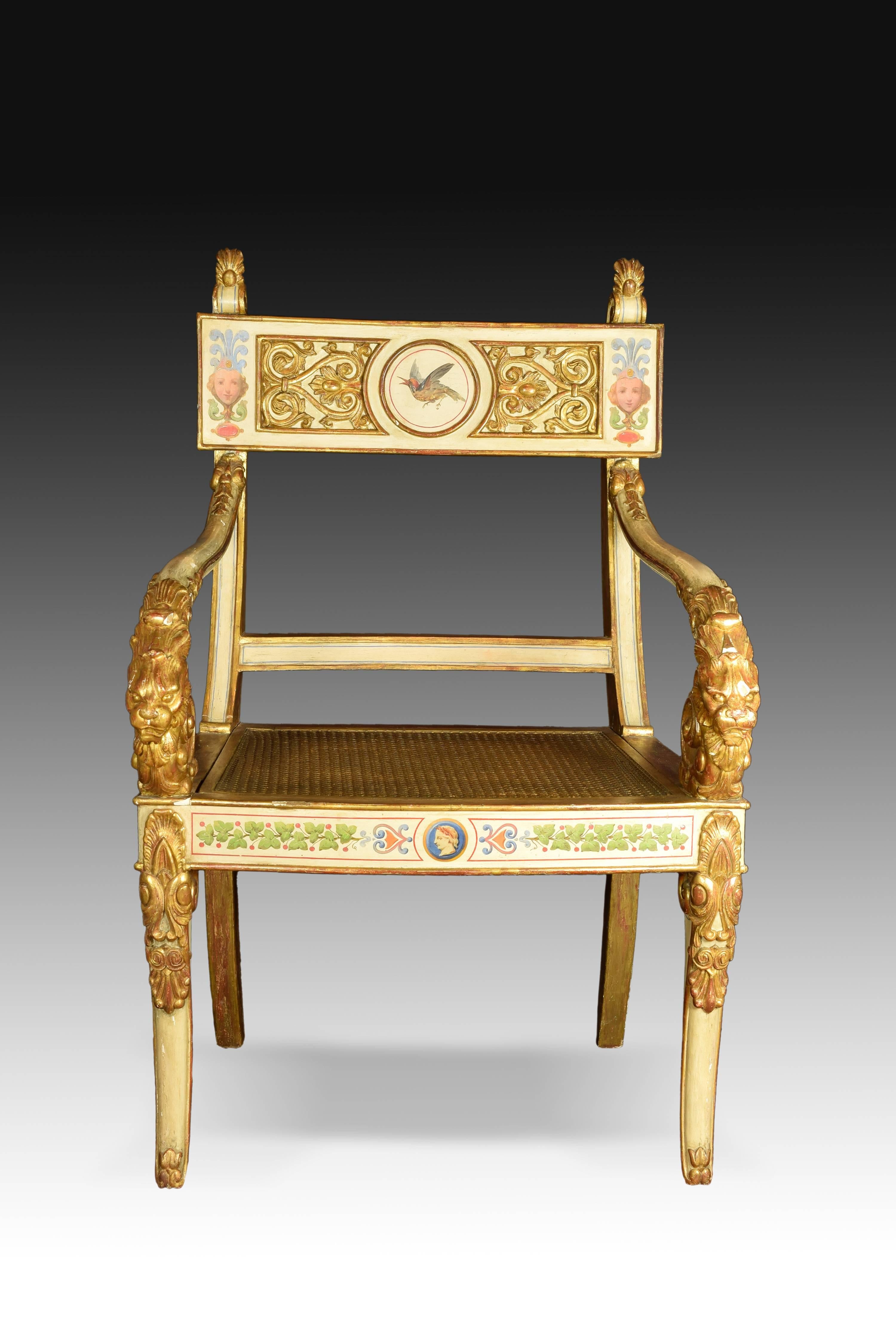 European Furniture Set, Wood Carved, Painted and Gilded, Possibly Spain, 19th Century
