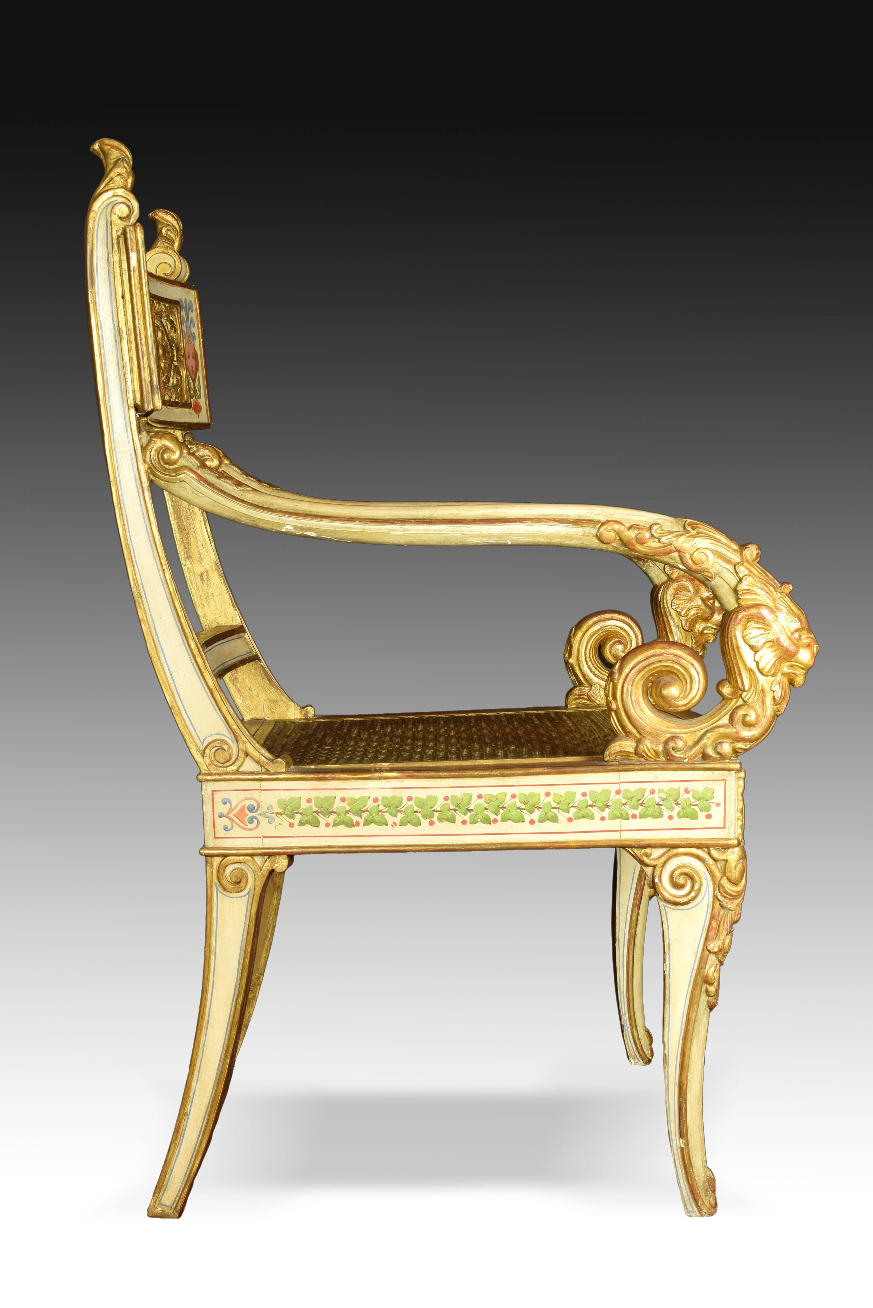 Furniture Set, Wood Carved, Painted and Gilded, Possibly Spain, 19th Century In Fair Condition In Madrid, ES