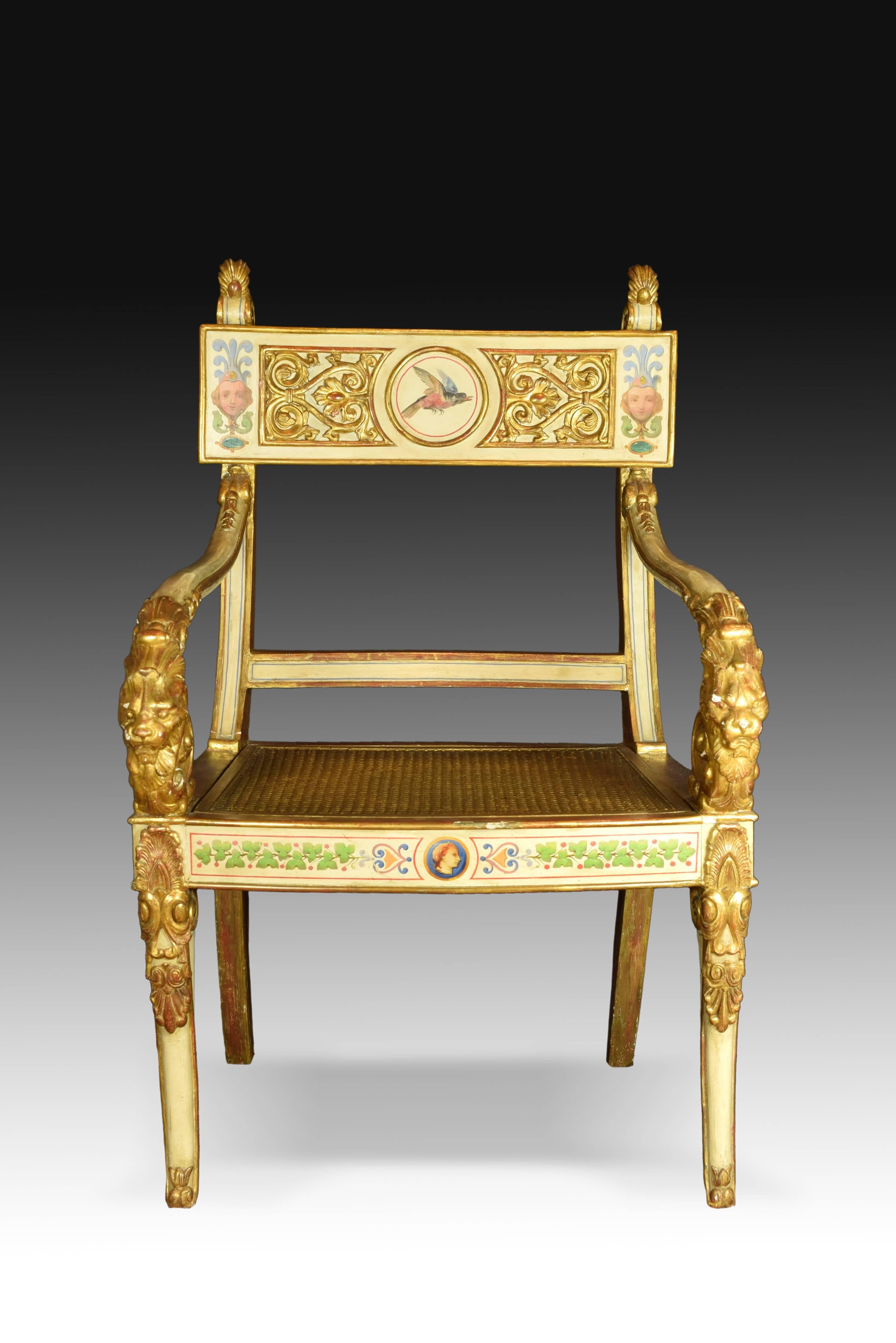 Furniture Set, Wood Carved, Painted and Gilded, Possibly Spain, 19th Century 1