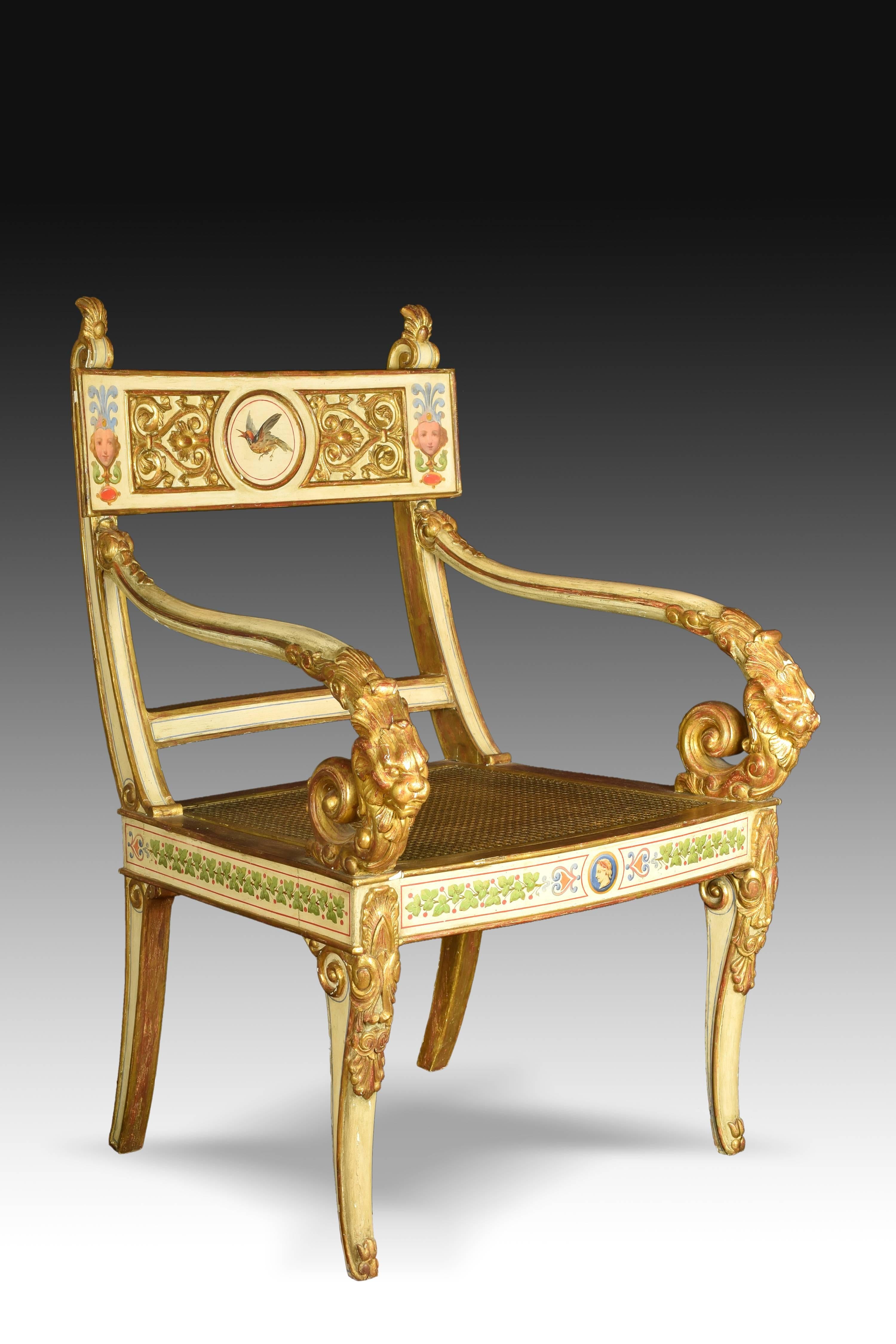 Furniture Set, Wood Carved, Painted and Gilded, Possibly Spain, 19th Century 2