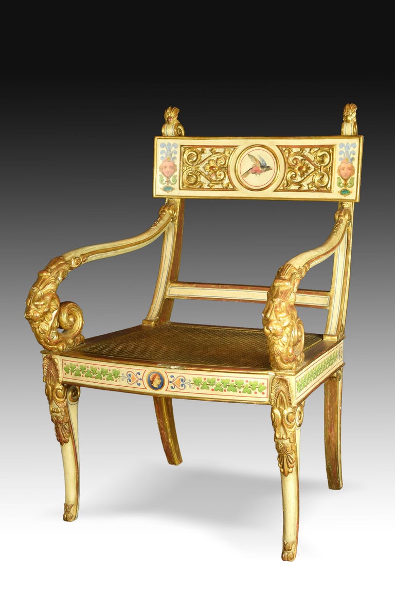 Furniture Set, Wood Carved, Painted and Gilded, Possibly Spain, 19th