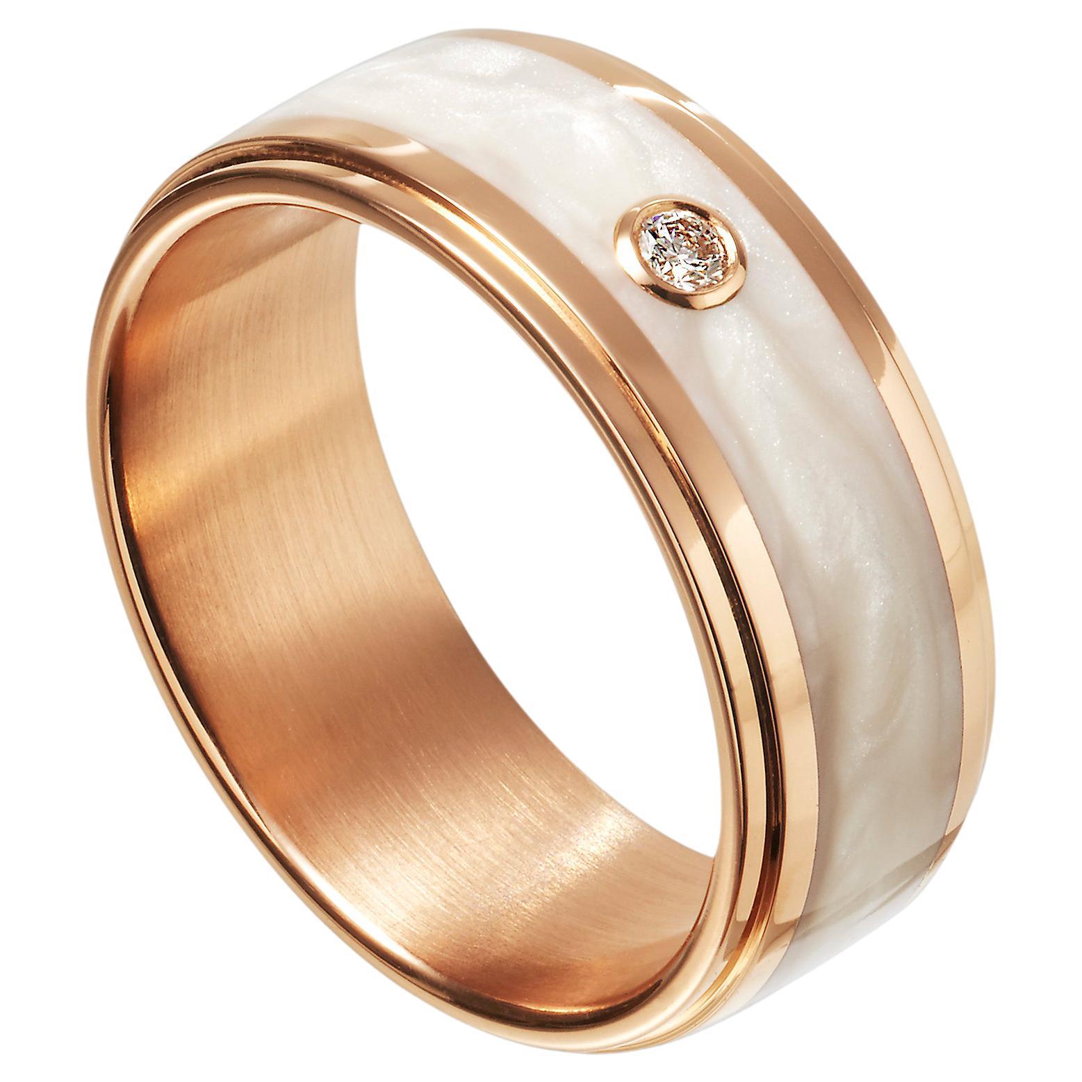 For Sale:  Furrer Jacot 18 Kara Rose Gold and Pearly White Ceramic Diamond Band