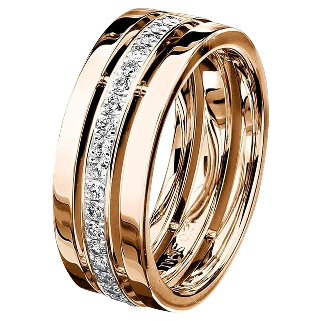 For Sale:  Furrer Jacot 18 Karat Rose Gold 3 Band Diamond Ring