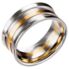 Furrer Jacot 18 Karat Two-Tone White Gold and Yellow Gold Chunky Ring