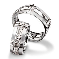 Furrer Jacot 18 Karat White and Rose Gold Geometric Men's Diamond Band