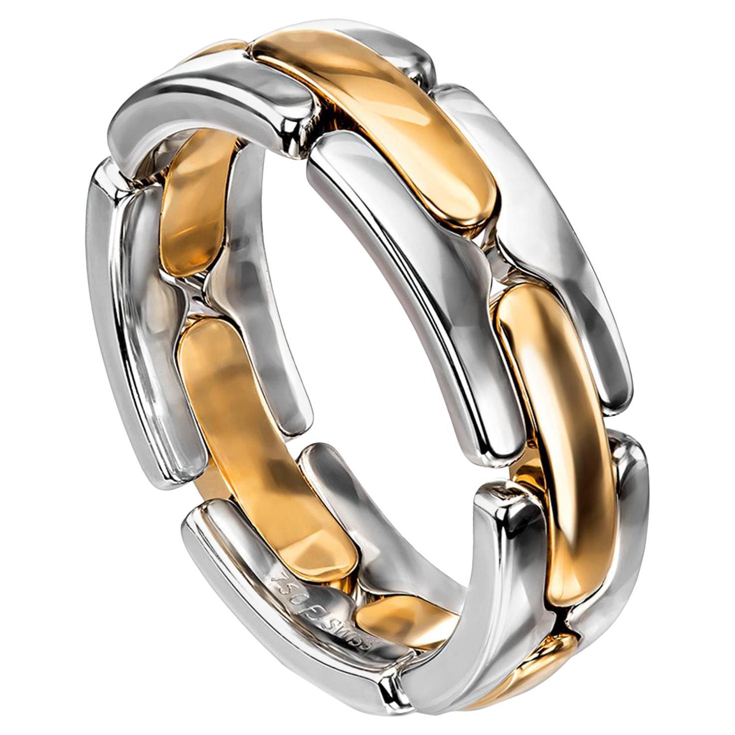 For Sale:  Furrer Jacot 18 Karat White and Yellow Gold Two-Tone Collapsible Link Ring