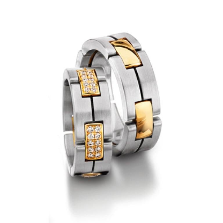 For Sale:  Furrer Jacot 18 Karat White and Yellow Gold Two-Tone Matte Collapsible Link Ring 6