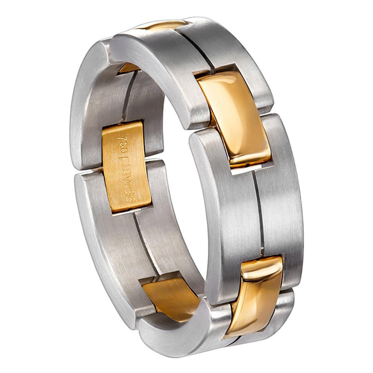 For Sale:  Furrer Jacot 18 Karat White and Yellow Gold Two-Tone Matte Collapsible Link Ring