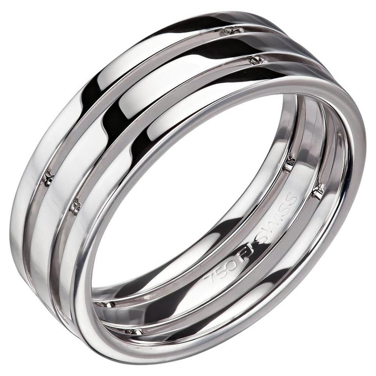 Customizable Furrer Jacot 18 Karat White Gold 3 Band Ring For Sale at