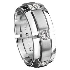 Furrer Jacot 18 Karat White Gold Notched Men's Diamond Band
