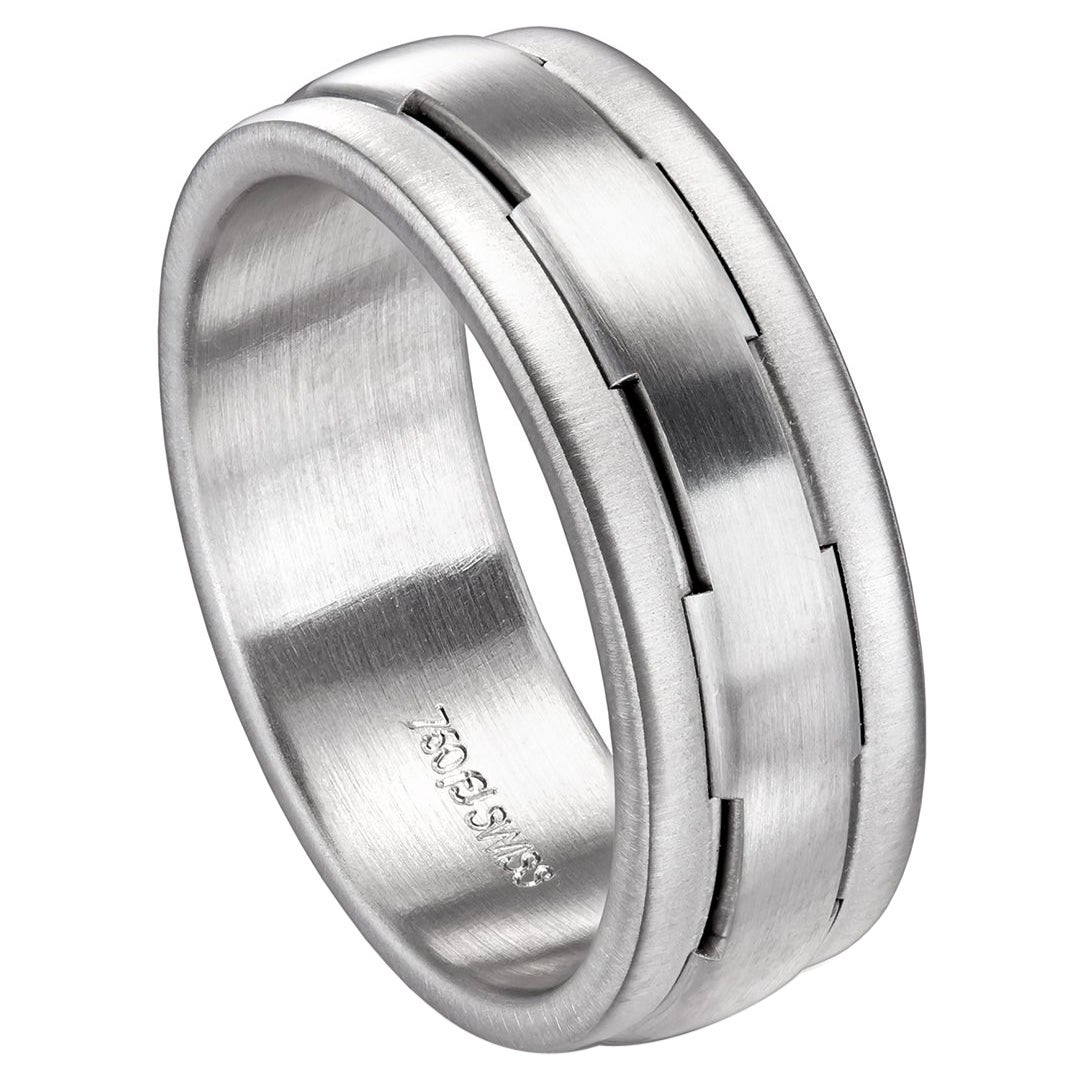 For Sale:  Furrer Jacot 18 Karat White Gold Satin Men
s Band