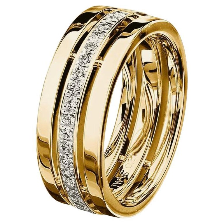Customizable Furrer Jacot 18 Karat Yellow Gold 3Band Diamond Ring For