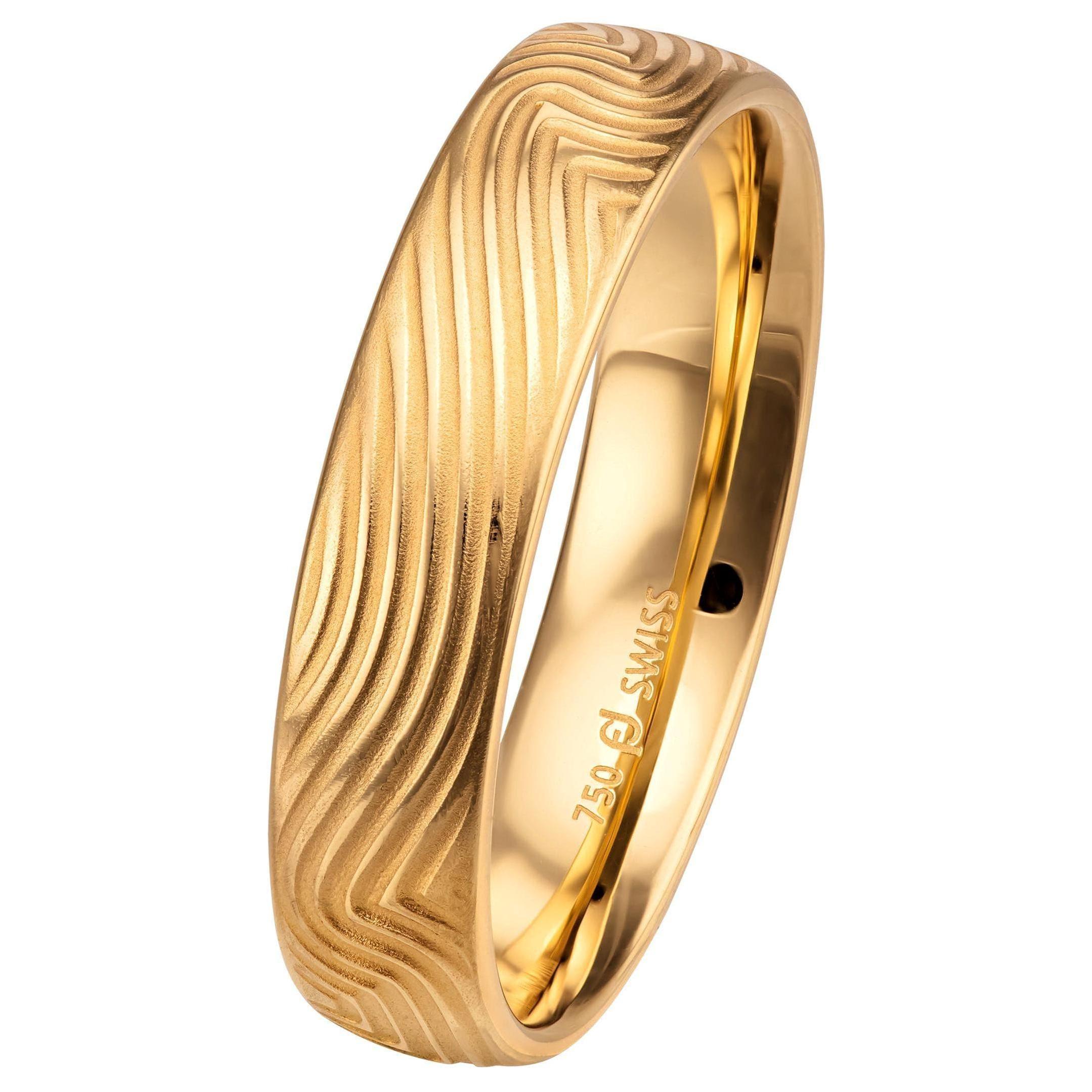 For Sale:  Furrer Jacot 18 Karat Yellow Gold Fingerprint Design Diamond Band 2