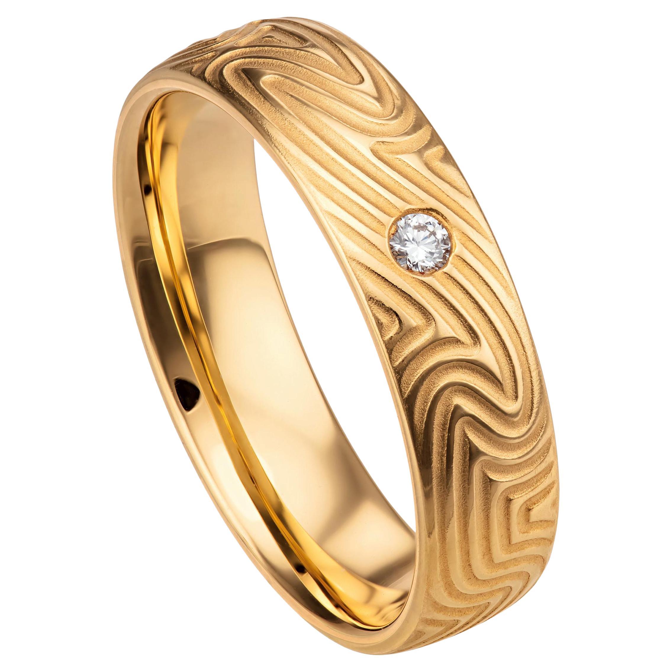 For Sale:  Furrer Jacot 18 Karat Yellow Gold Fingerprint Design Diamond Band