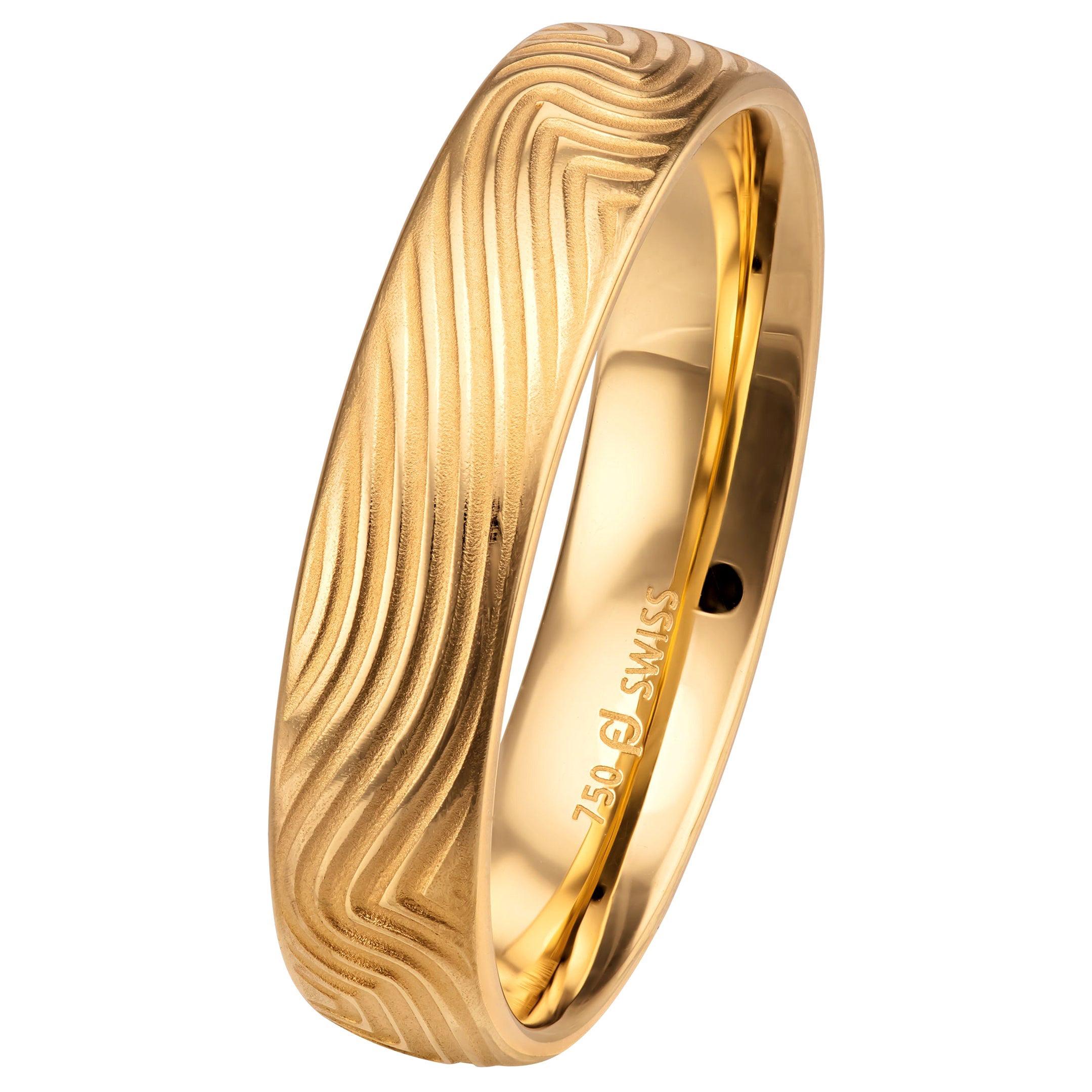 For Sale:  Furrer Jacot 18 Karat Yellow Gold Fingerprint Design Men's Band