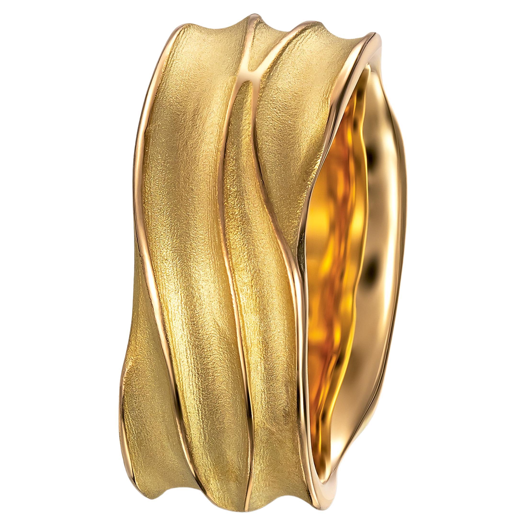 For Sale:  Furrer Jacot 18 Karat Yellow Gold Wave Band