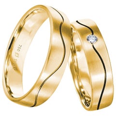 Furrer Jacot 18 Karat Yellow Gold Wave Design Diamond Wedding Band