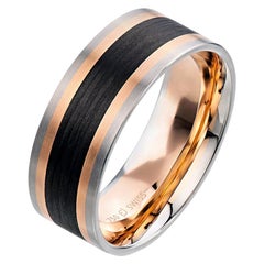 Furrer Jacot 18k Rose and White Gold Two-Tone Striped Carbon Fiber Men's Band