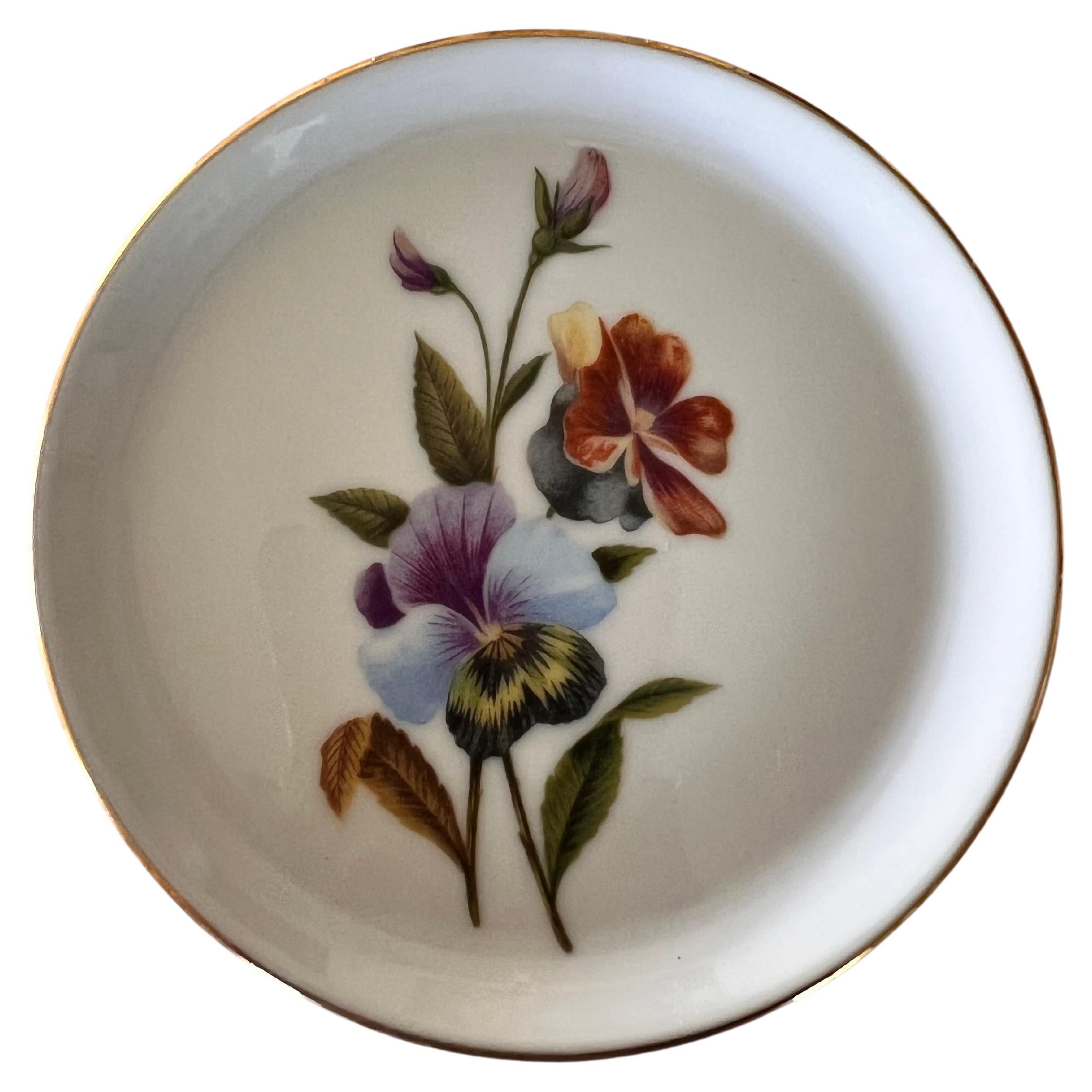 Furstenberg Germany Vintage Violet Flowers Round Gold Leaf Trinket Plate For Sale